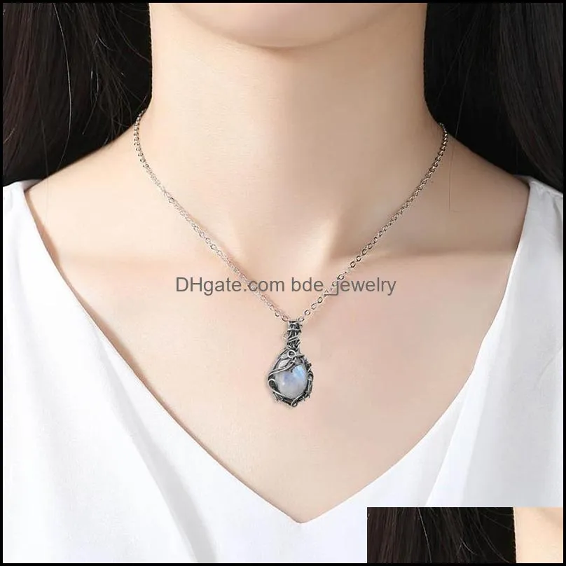 chains women girls prom moonstones necklaces cocktail party jewelry gift high quality vintage style silver color pendant necklace