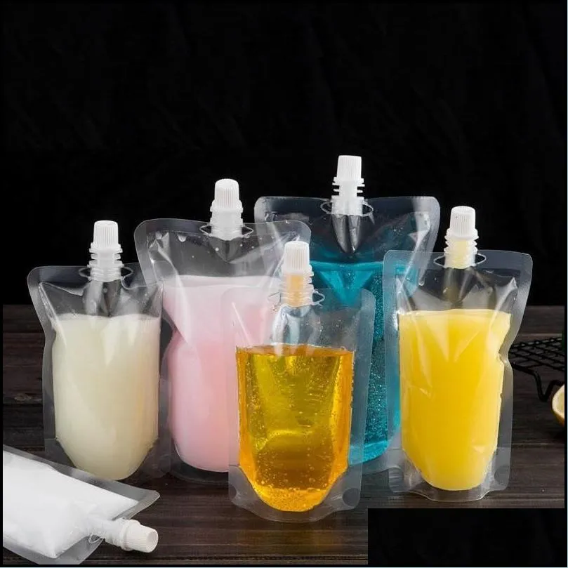 drinkware 200-500ml stand-up plastic drink packaging bag spout pouch for beverage liquid juice milk coffee