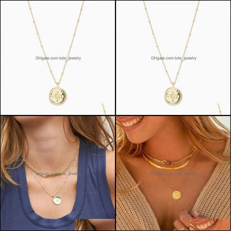 chains 2021 necklace copper electricity gold plated coin pendant personality satellite chain fashion simple wholesale