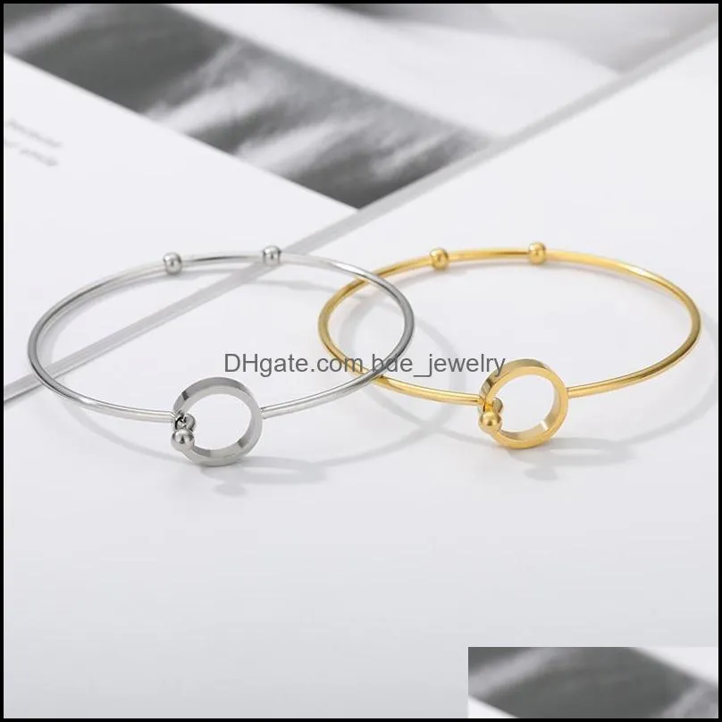 bangle simple round hollow bracelet bangles for women stainless steel adjustable double loop handmade bracelets jewelry bijoux