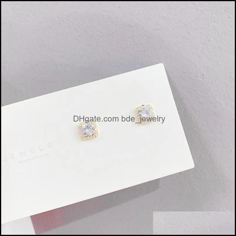stud 2021 design 6 pcs 14k gold plated square earrings luxury jewelry cubic zircon simple style