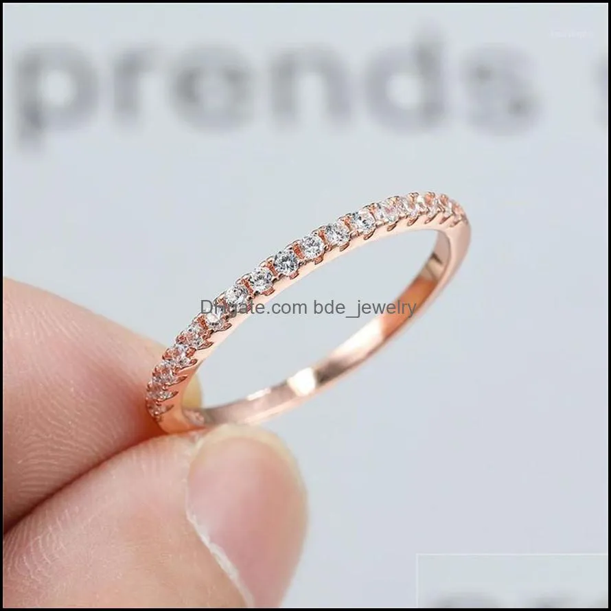 mini round lab diamond thin rings for women 925 sterling silver rose gold stackable ring female wedding jewelry engagement bands1225v