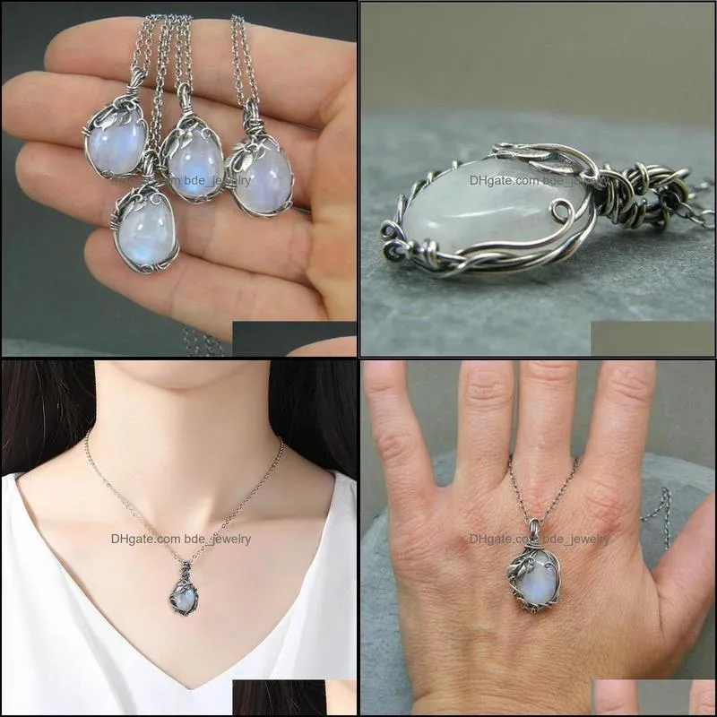 chains women girls prom moonstones necklaces cocktail party jewelry gift high quality vintage style silver color pendant necklace