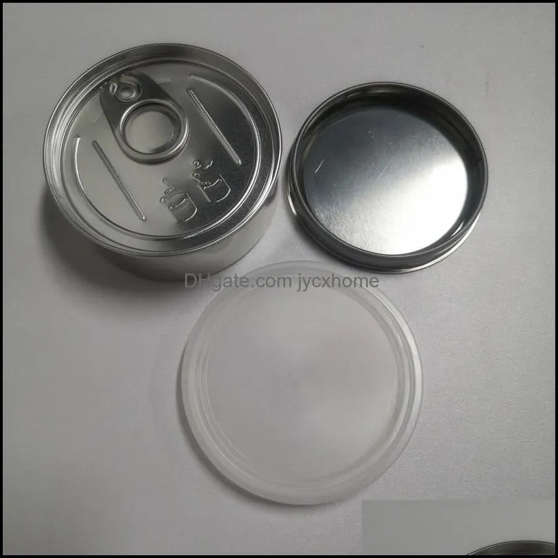 66mmx27mm 60ml packing bags pressitin cans 73mmx23mm cali pressitins tuna tin candry herbtin clear peel off lid black cover smell