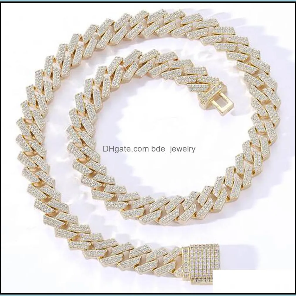 12mm iced cuban link prong chain necklace bracelet 14k white gold plated 2 row diamond cubic zirconia jewelry 16inch24inch268d