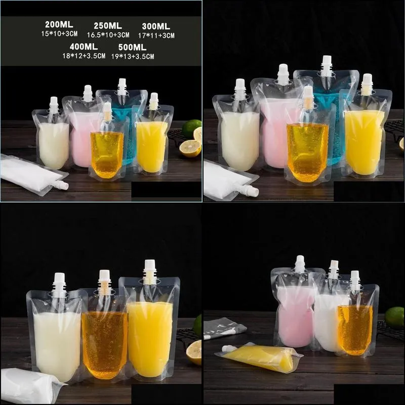 drinkware 200-500ml stand-up plastic drink packaging bag spout pouch for beverage liquid juice milk coffee