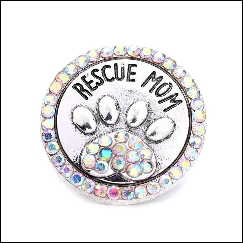 wholesale rescue mom paw snap button charms pet loved jewelry findings crystal beads rhinestone 18mm metal snaps buttons diy bracelet