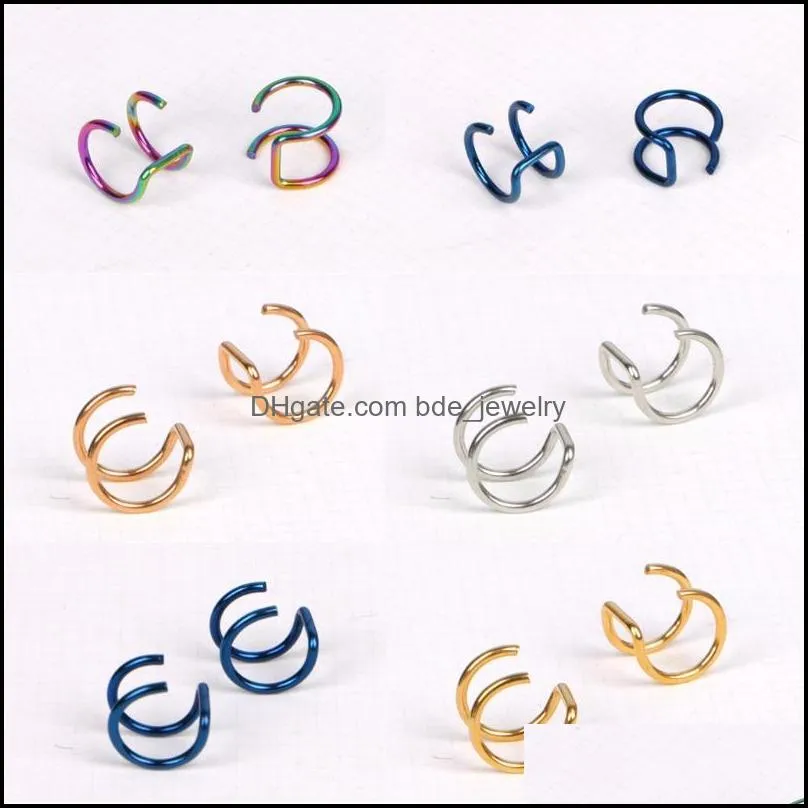 stud titanium 2 rings ear cuff clips on cartilage ring no piercing body jewelry