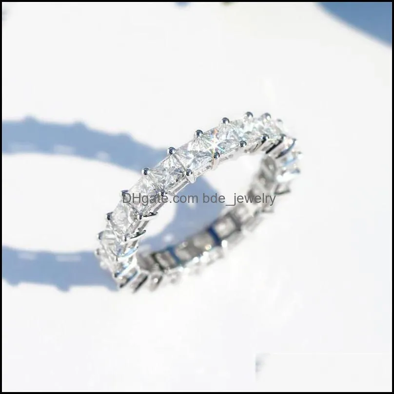 classic fine jewelry 925 sterling silver full princess cut white topaz cz diamond gemstones eternity square party women wedding ba201j