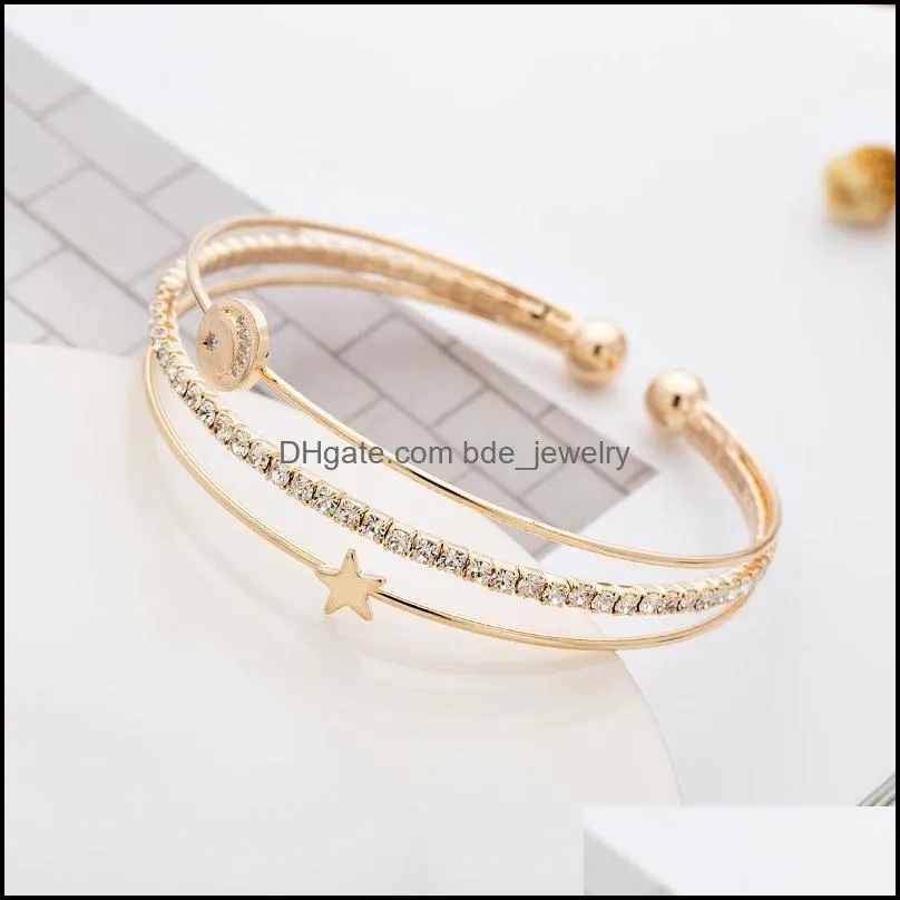 bangle fashion ladies gold plated silver bracelet crystal rhinestone elastic wristband wedding bridal gift jewelrybangle