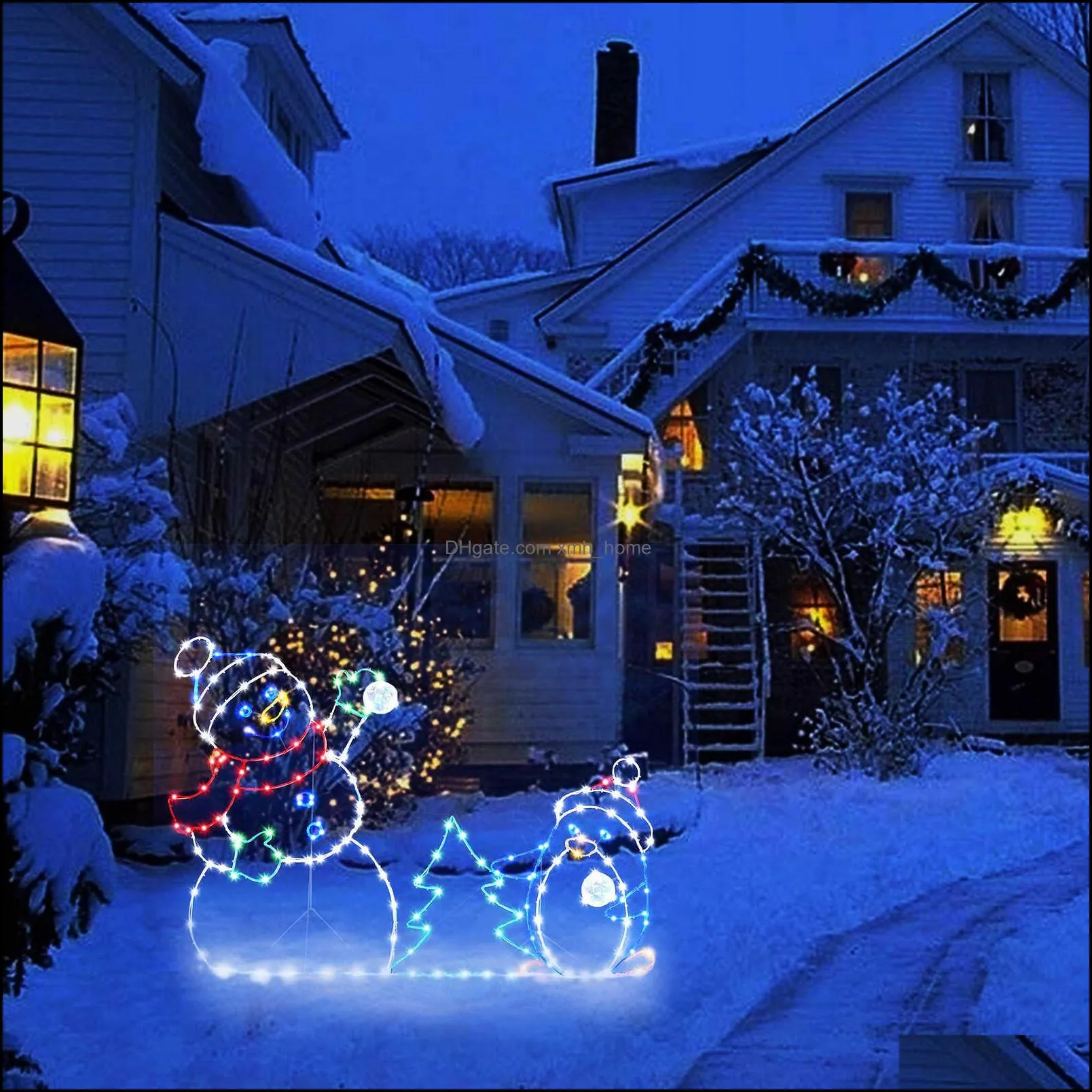 fun animated snowball fight active light string frame decor holiday party christmas outdoor garden snow glowing decorative sign h1020