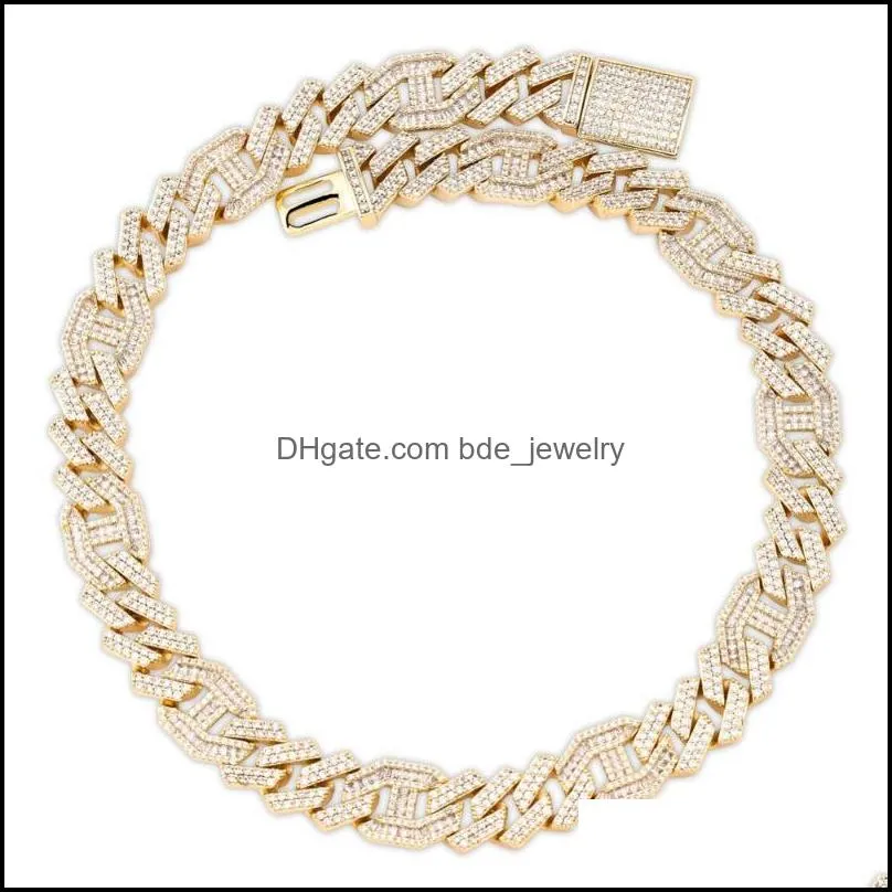 chains 2021 men 14mm iced out chain zircon  cuban link baguette necklace bling hip hop jewelry gold silver color 1630