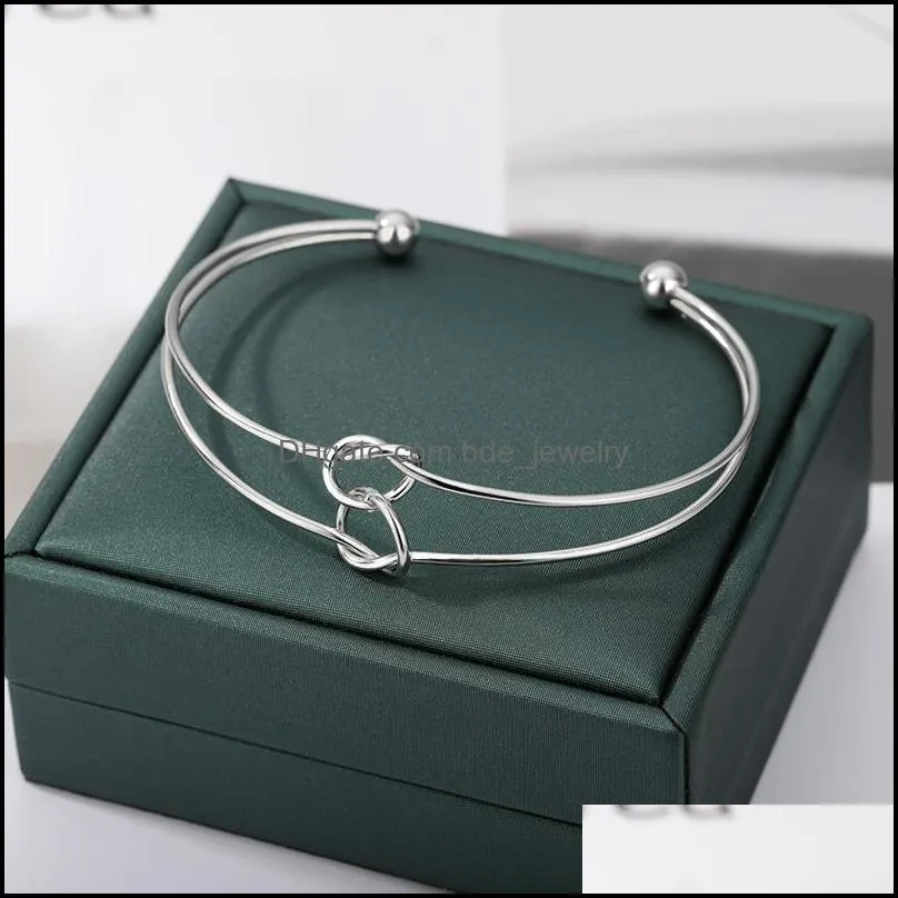 bangle simple round hollow bracelet bangles for women stainless steel adjustable double loop handmade bracelets jewelry bijoux