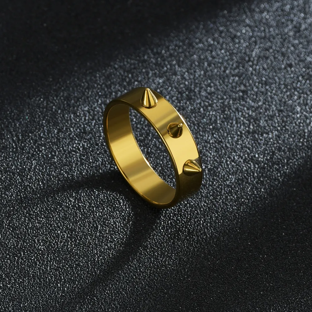 new trendy 6/8mm punk rock spike rivet ring men women male stainless steel rings fashion jewelry for girls self defense 