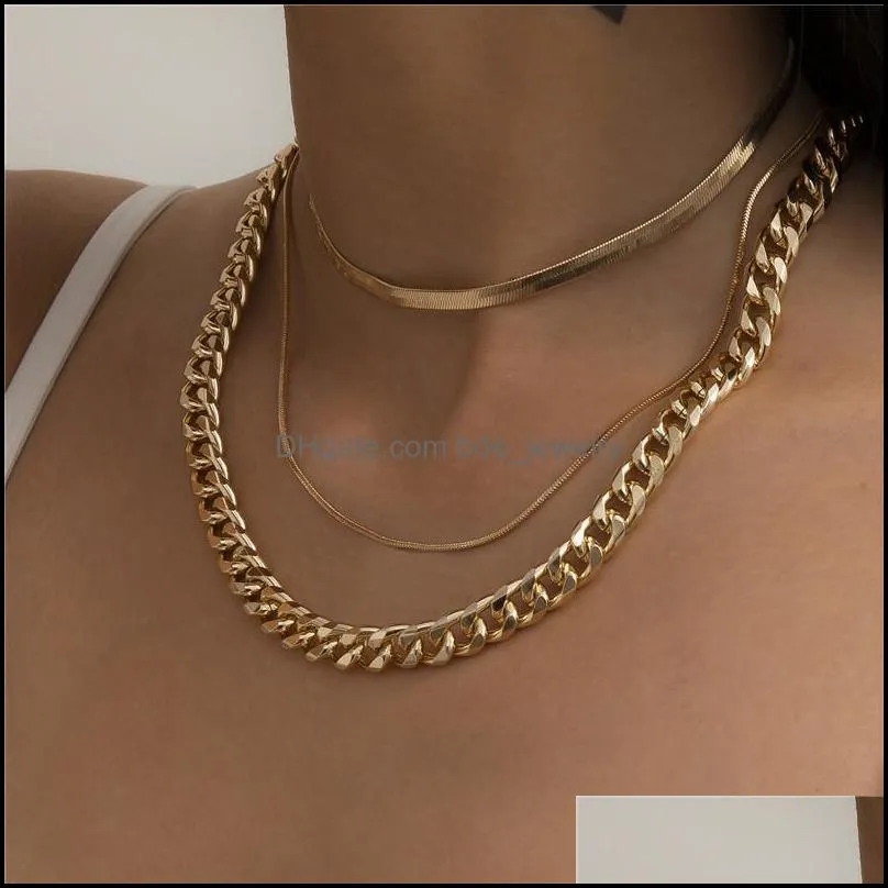 simple elegant punk style thick chain neck for creative fashion metal snake bone multilayer necklace female jewelry chains