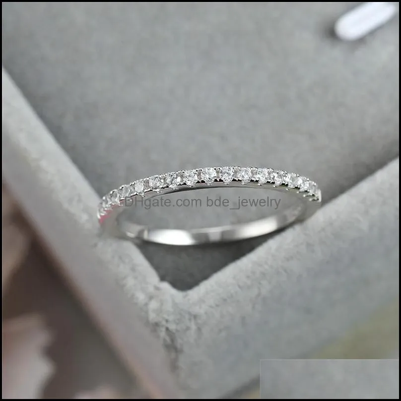 mini round lab diamond thin rings for women 925 sterling silver rose gold stackable ring female wedding jewelry engagement bands1225v