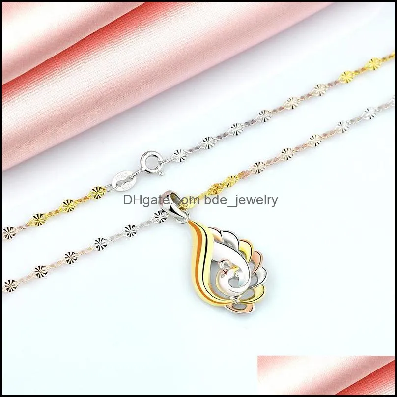 real 925 sterling silver female necklace 18k color gold pure argentum peacock pendant neck chain jewelry valentines day gifts chains