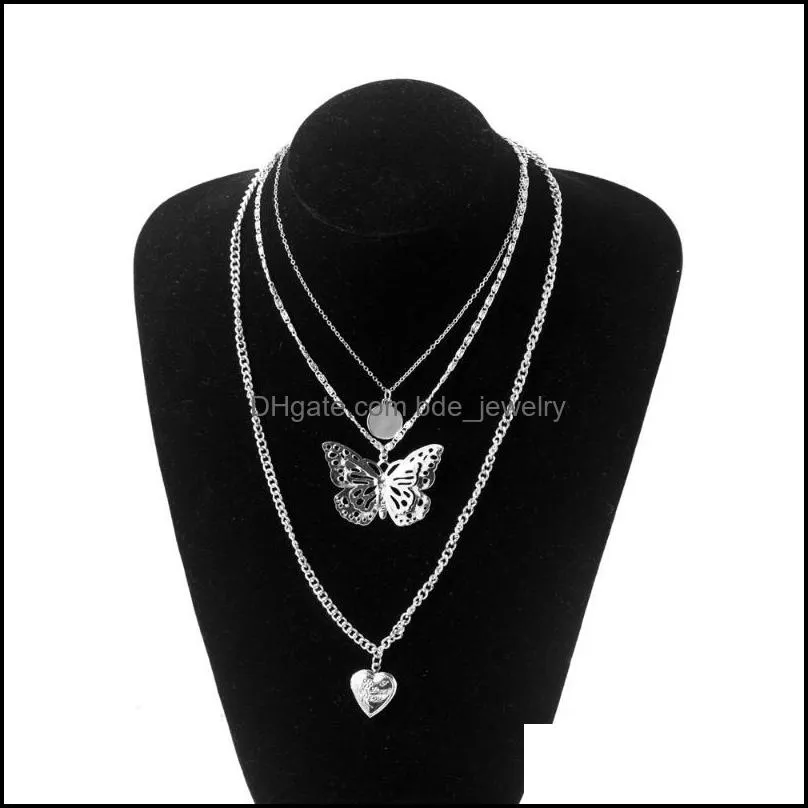 bohemian cute butterfly choker necklace for women multilayer heart pendant clavicle chain 2021 fashion female chocker jewelry chains