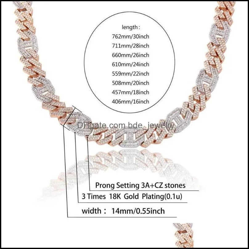 chains 2021 men 14mm iced out chain zircon  cuban link baguette necklace bling hip hop jewelry gold silver color 1630