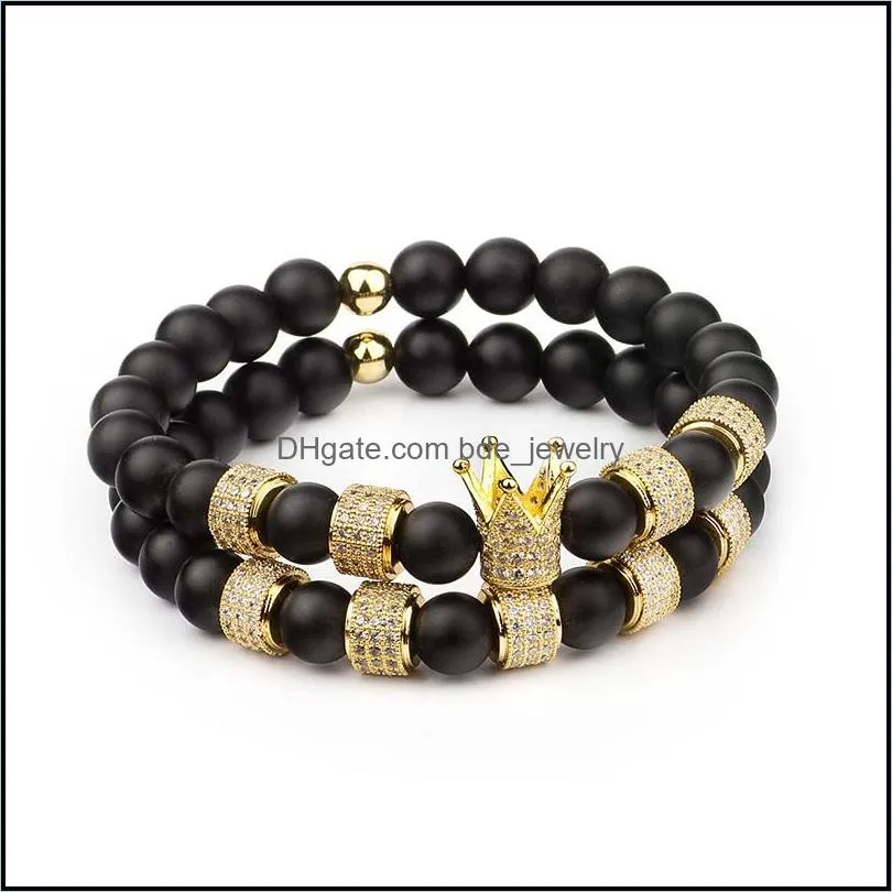 2pcs set crystal ball ethnic hollow rivet charm bracelets set for women men jewelry matte beaded bracelet accessories gift valent