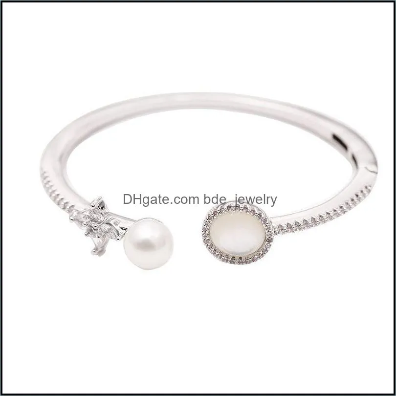 bangle european and american fashion trendy micro inlaid zircon star mother shell pearl internet celebrity bracelet open female