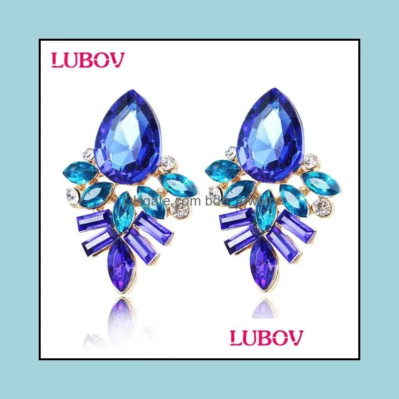 stud lubov handmade rhinestone sweet crystal earrings women fashion jewelry style blue/black/pink for girl