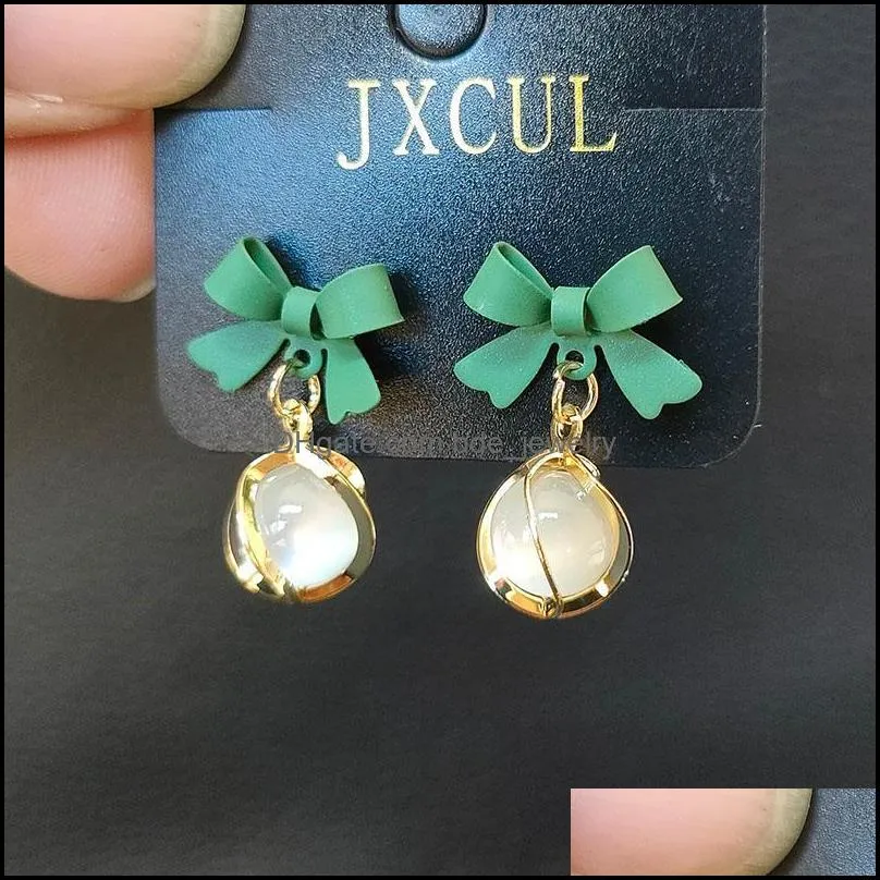 stud fairy round opal earrings  blue bow cute girl wholesale a465