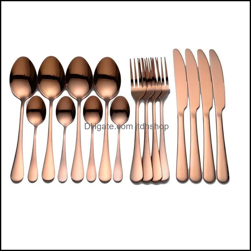 dinnerware sets 16pcs black gold cutlery set knives dessert fork coffee spoon flatware stainless steel silverware party tableware