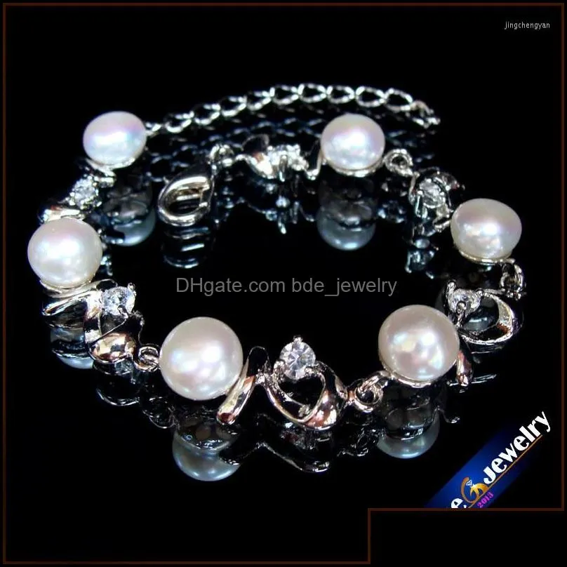 bangle wholesale 89mm crystal genuine freshwater pearl chain adjustable bracelet 8