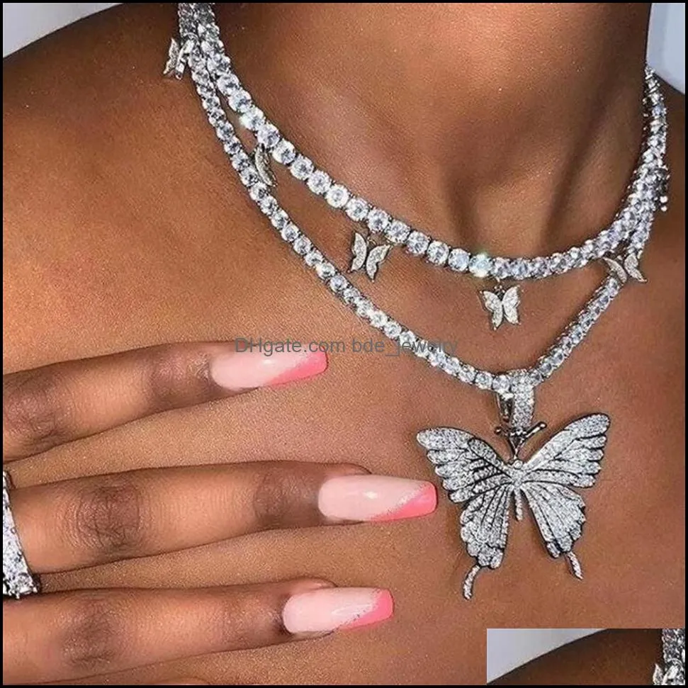 butterfly necklace gold silver rosegold iced out tennis chain cz hip hop bling mens necklaces diamond jewelry2770