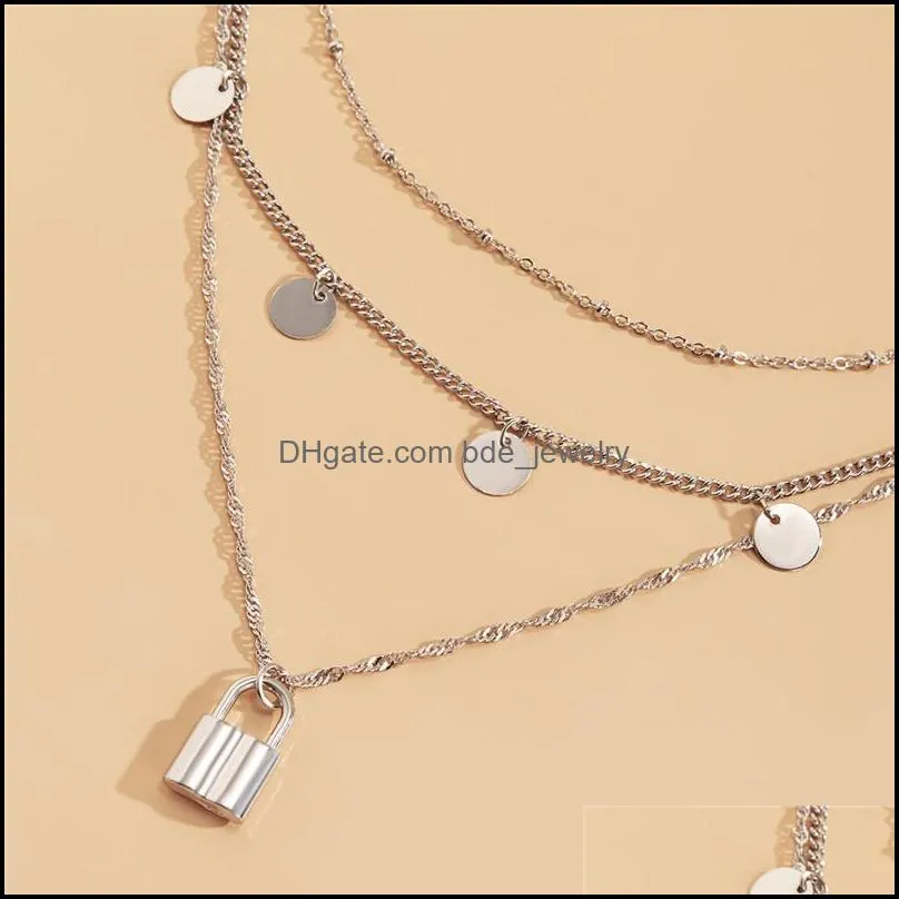 european american personality simple geometric disc tassel lock drape decoration temperament multilayered metal chain necklace chains