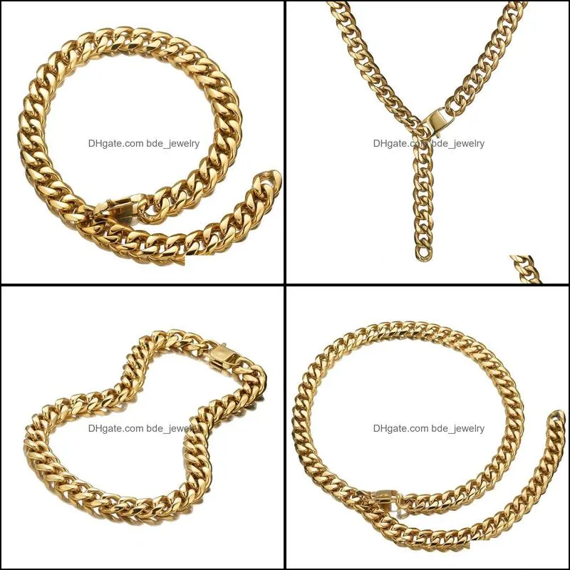 15mm wide hip hop mens 316l stainless steel gold tone curb cuban link chain necklace jewelry halloween gift 23 6 chains