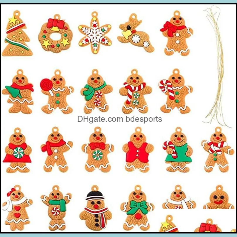 christmas tree gingerbread man ornaments 12pcs/set assorted pvc gingerbread figurines holiday new year decorations