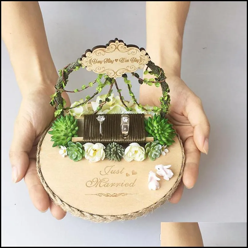 creative wood ring pillow wedding ceremony forest style handmade ring holder engagement marriage proposal day wedding decorations