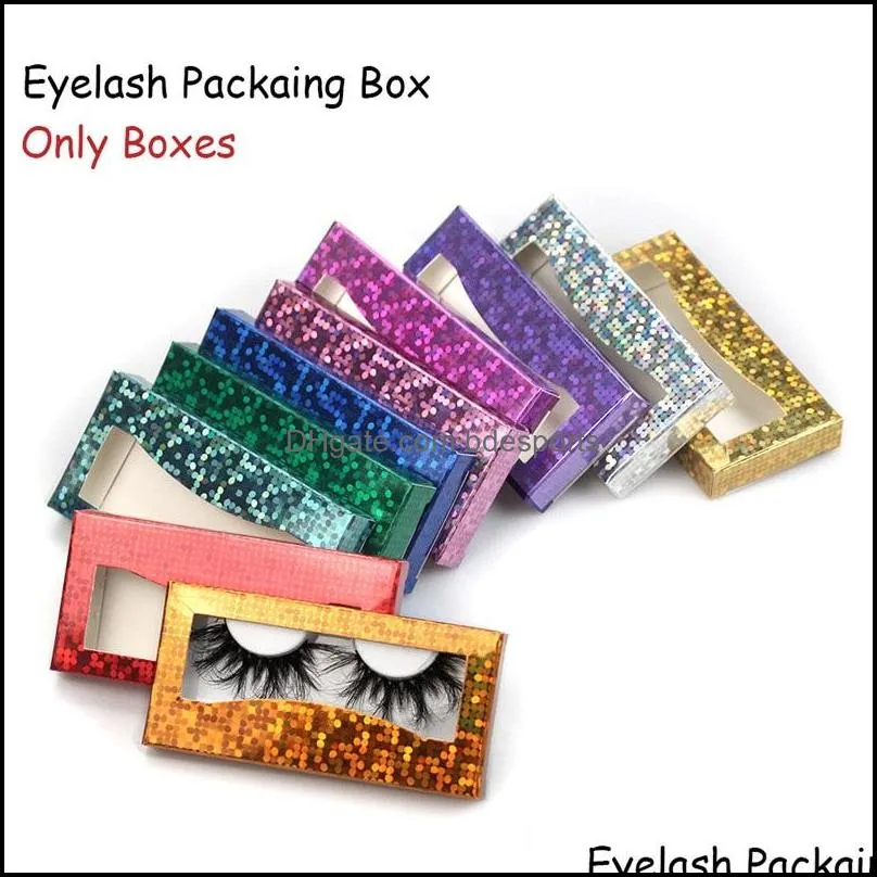 glitter laser eyelash paper packing box eyelashes packaging case with window for 25mm 28mm in bulk