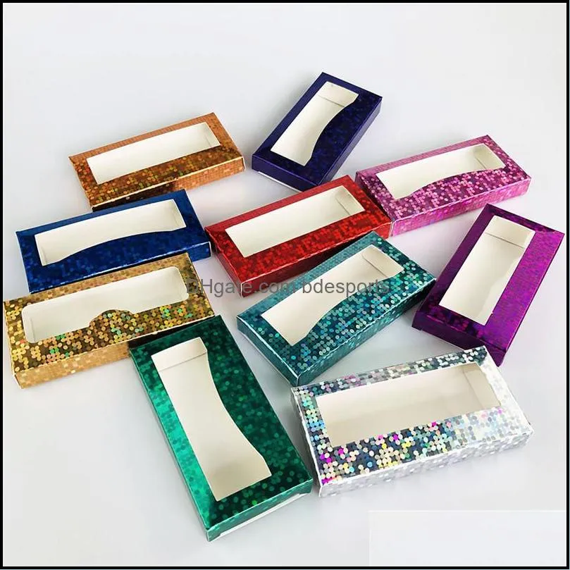 glitter laser eyelash paper packing box eyelashes packaging case with window for 25mm 28mm in bulk