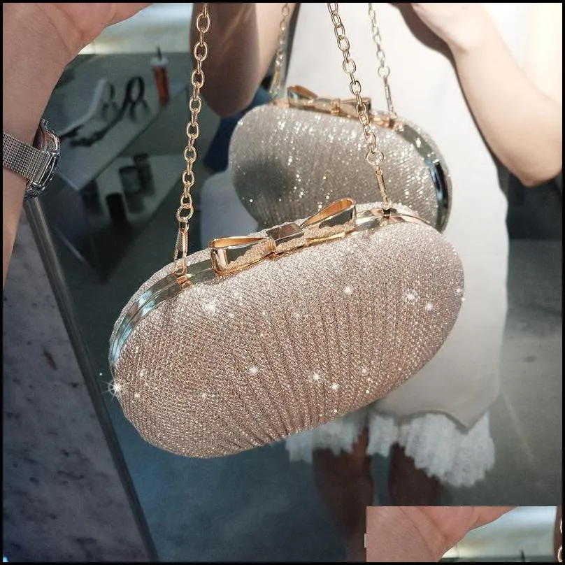 golden evening clutch bag women bags wedding shiny handbags bridal metal bow clutch bags chain shoulder bag