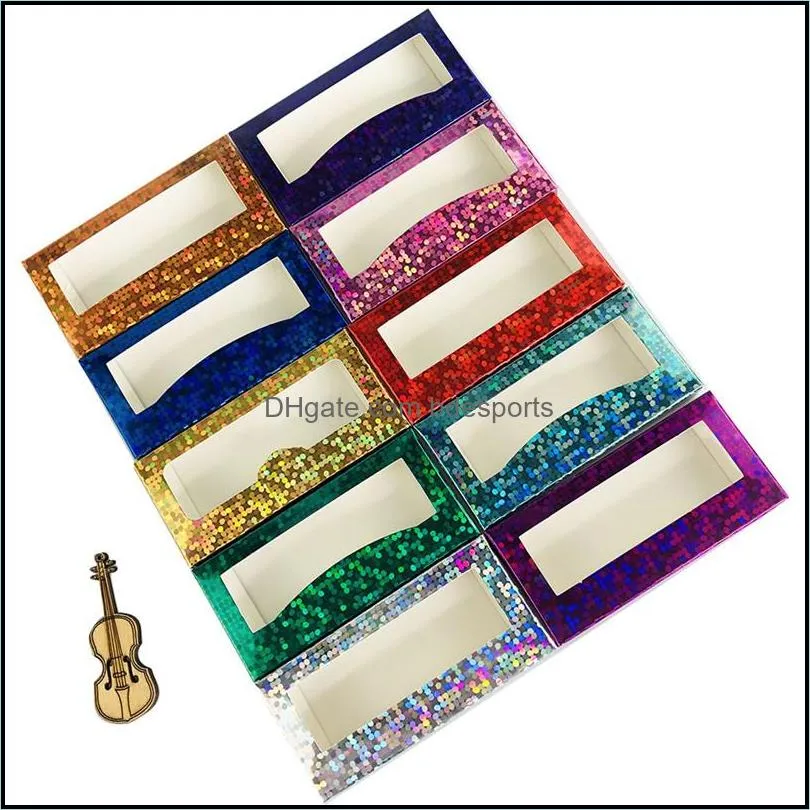 glitter laser eyelash paper packing box eyelashes packaging case with window for 25mm 28mm in bulk