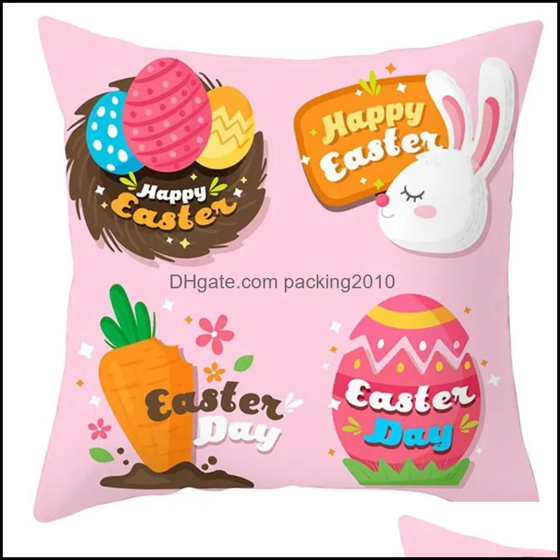 easter cushion cover 18x18 inch pink happy easter rabbit egg printed pillow case home sofa decor
