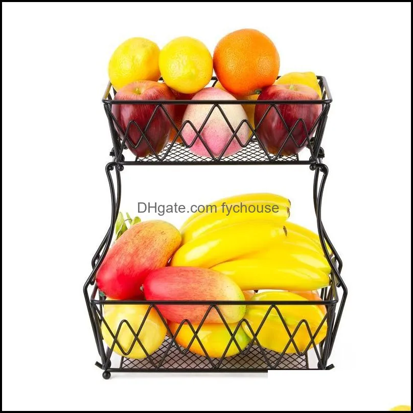 storage baskets household 2 tier fruit plate countertop metal basket holder tray stand can be folded