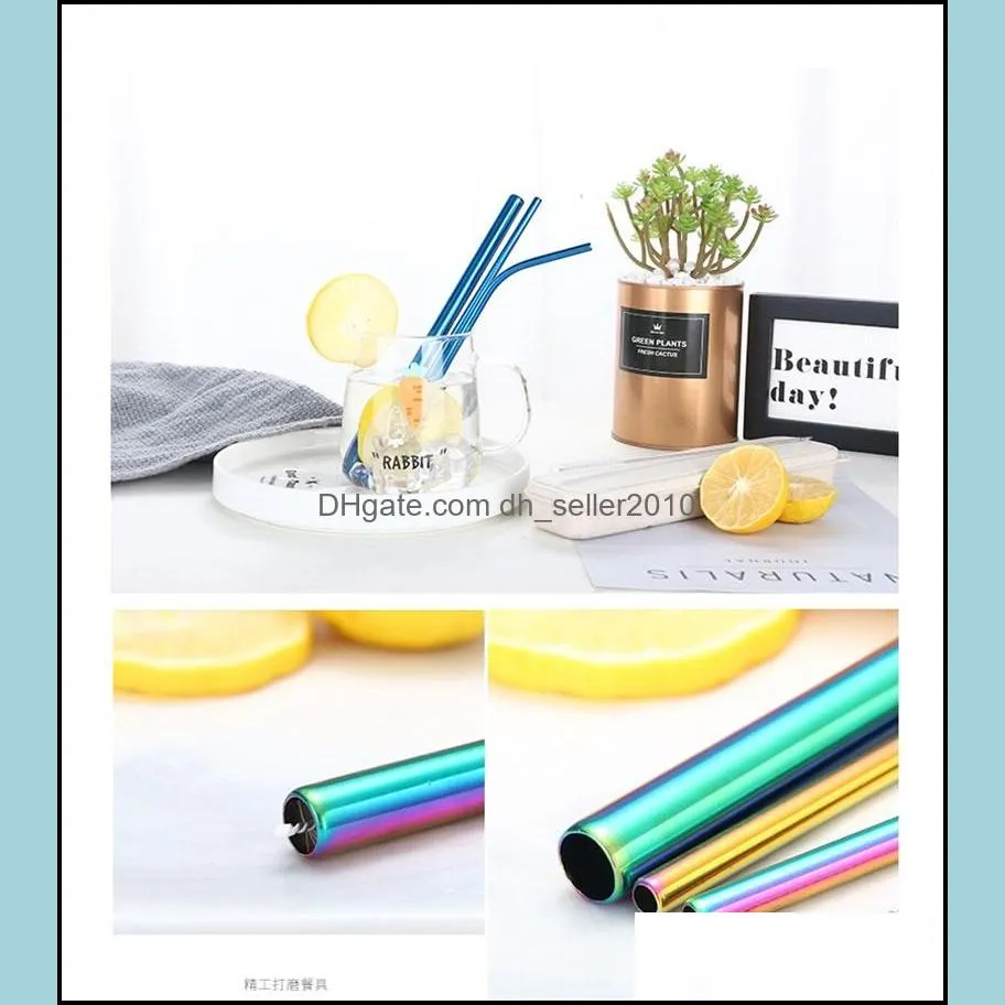 304 stainless steel straw set bend straight juice straws natural color metal straw 21 5mm bubble tea straws with straw cleaner