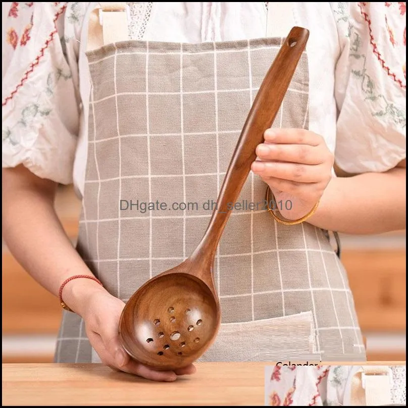 japanese spoon teakwood wooden tableware soup spoon frying rice seasoning spoons long handle colander pot spoons