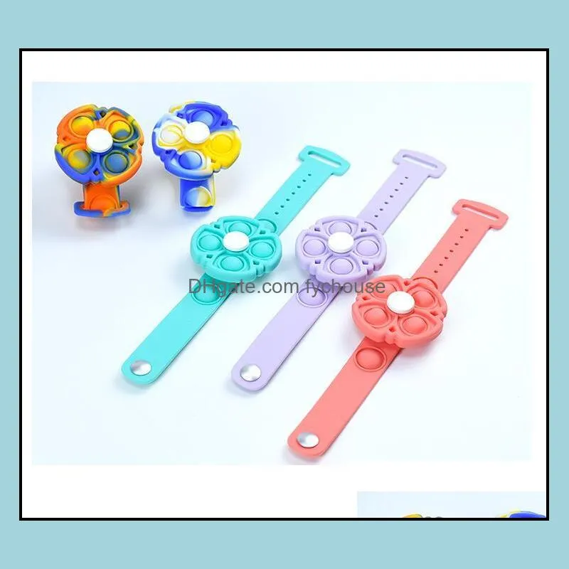 child gift sensory decompression toy rotating bracelets fidget toys pack for kids favor mini simple dimple digit push bubble popping silicone wristband boy and