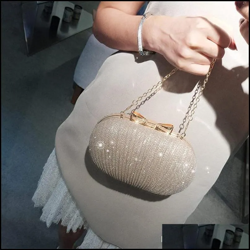 golden evening clutch bag women bags wedding shiny handbags bridal metal bow clutch bags chain shoulder bag