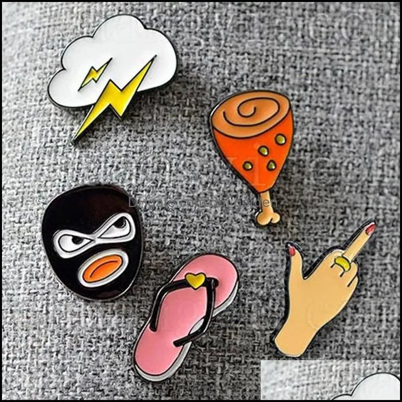 cute cartoon slipper cloud mask metal kawaii enamel pin badge buttons brooch shirt denim jacket bag decorative brooches for women