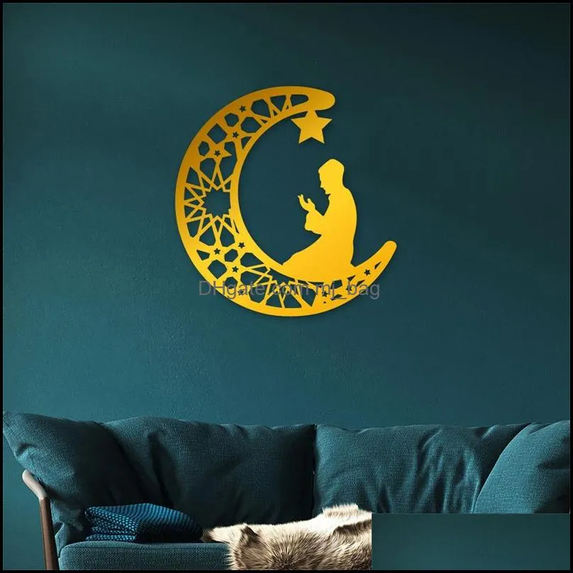 party supplies islamic muslim wall decor sticker 3d ramadan kareem moon star acrylic mirror wall decals