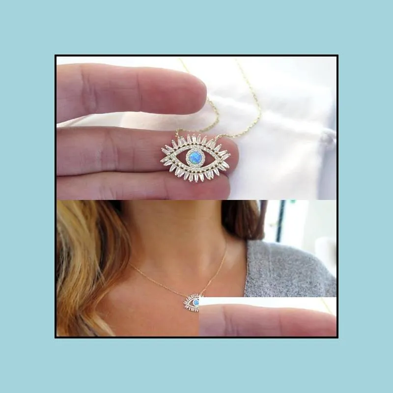 18k gold plated turkish evil eye necklace lucky girl gift baguette cubic zirconia turquoise geomstone top quality evil eye jewelry