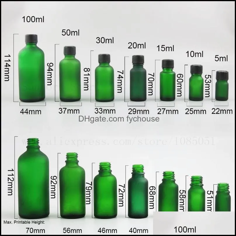 storage bottles jars essential oil matte blue green glass containers vials 5/10/15/20/30/50/100 ml sample refillable bottle 20pcs
