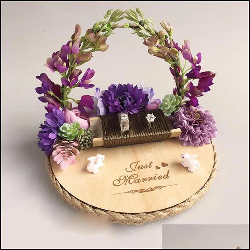 creative wood ring pillow wedding ceremony forest style handmade ring holder engagement marriage proposal day wedding decorations