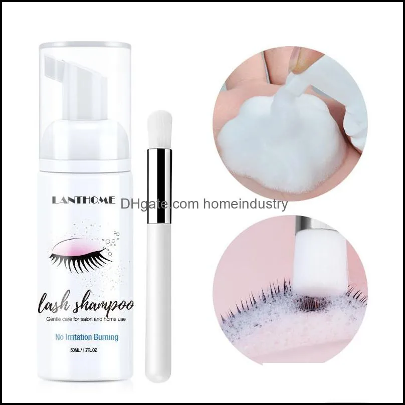 50ml professional eyelash eye lashes foam cleaner pump design individual eyelash extension shampoo remover with brush